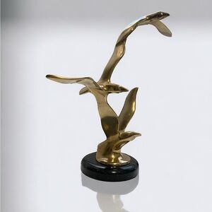 Vintage MCM Curtis Jere Style Brass Birds In Flight Sculpture